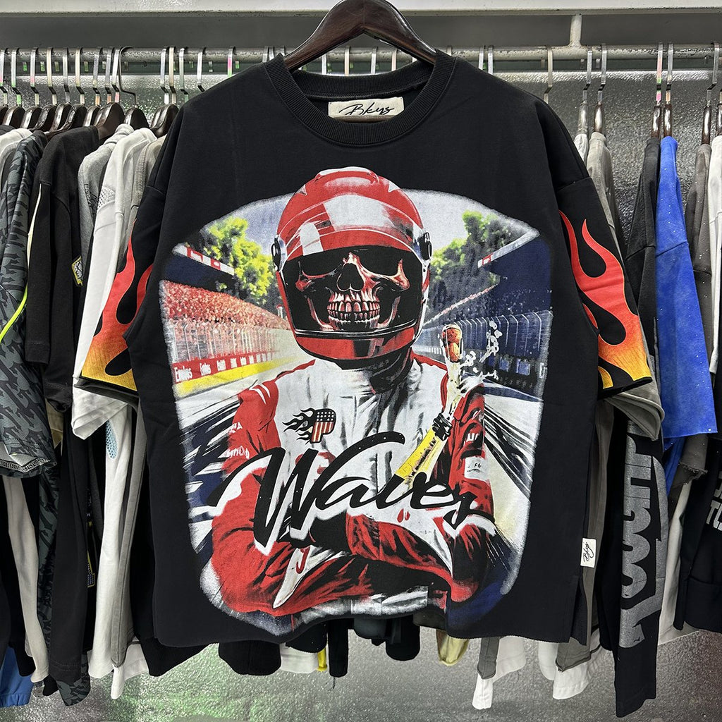 BKYS Revival Racing Skull Graphic Cropped T-Shirt
