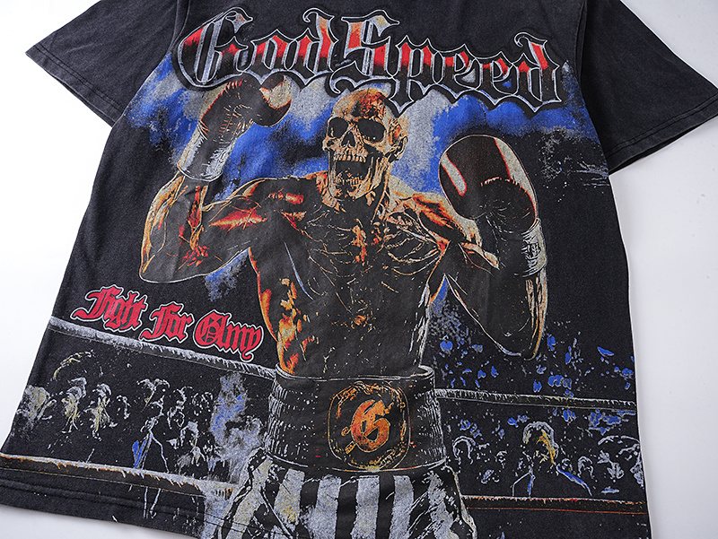 Godspeed Washed Black Skull Boxing Graphic T-Shirt