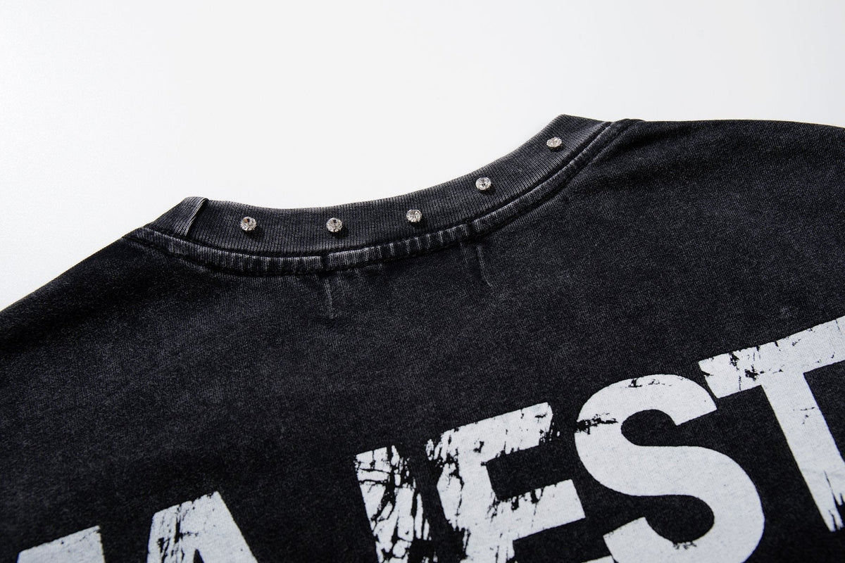 MAJESTIK Washed Black Studded Sleeveless T-Shirt
