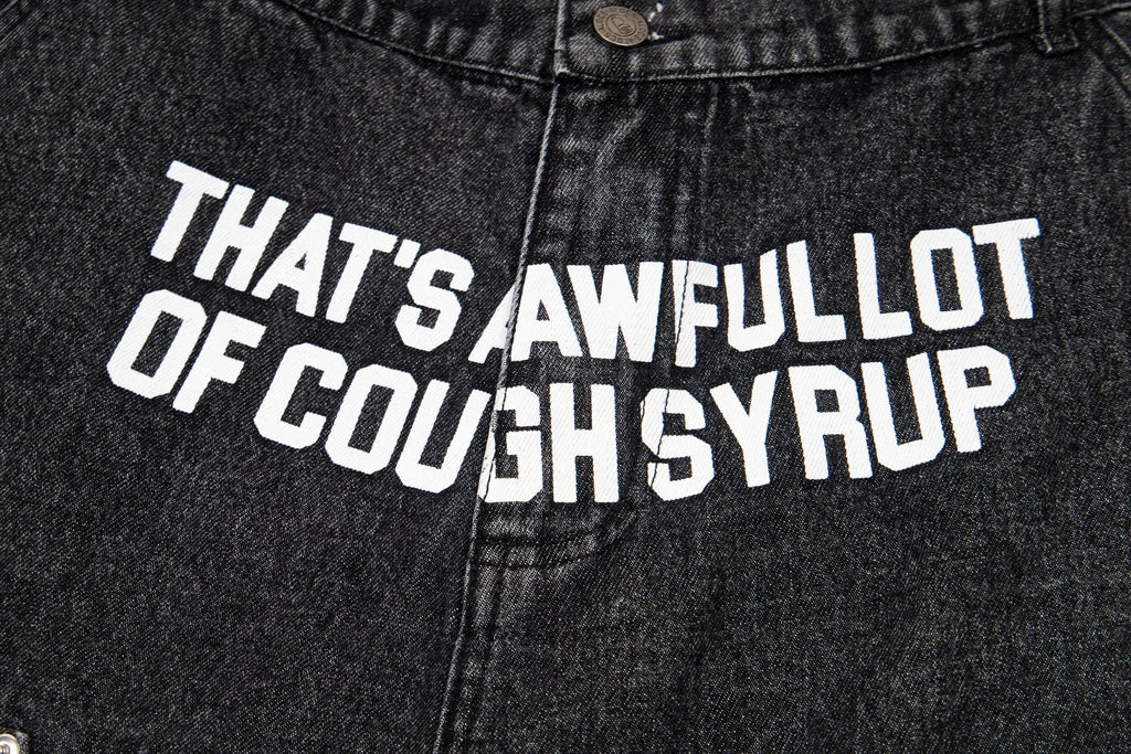 THAT'S A AWFUL LOT OF COUGH SYRUP Washed Denim Graphic Shorts