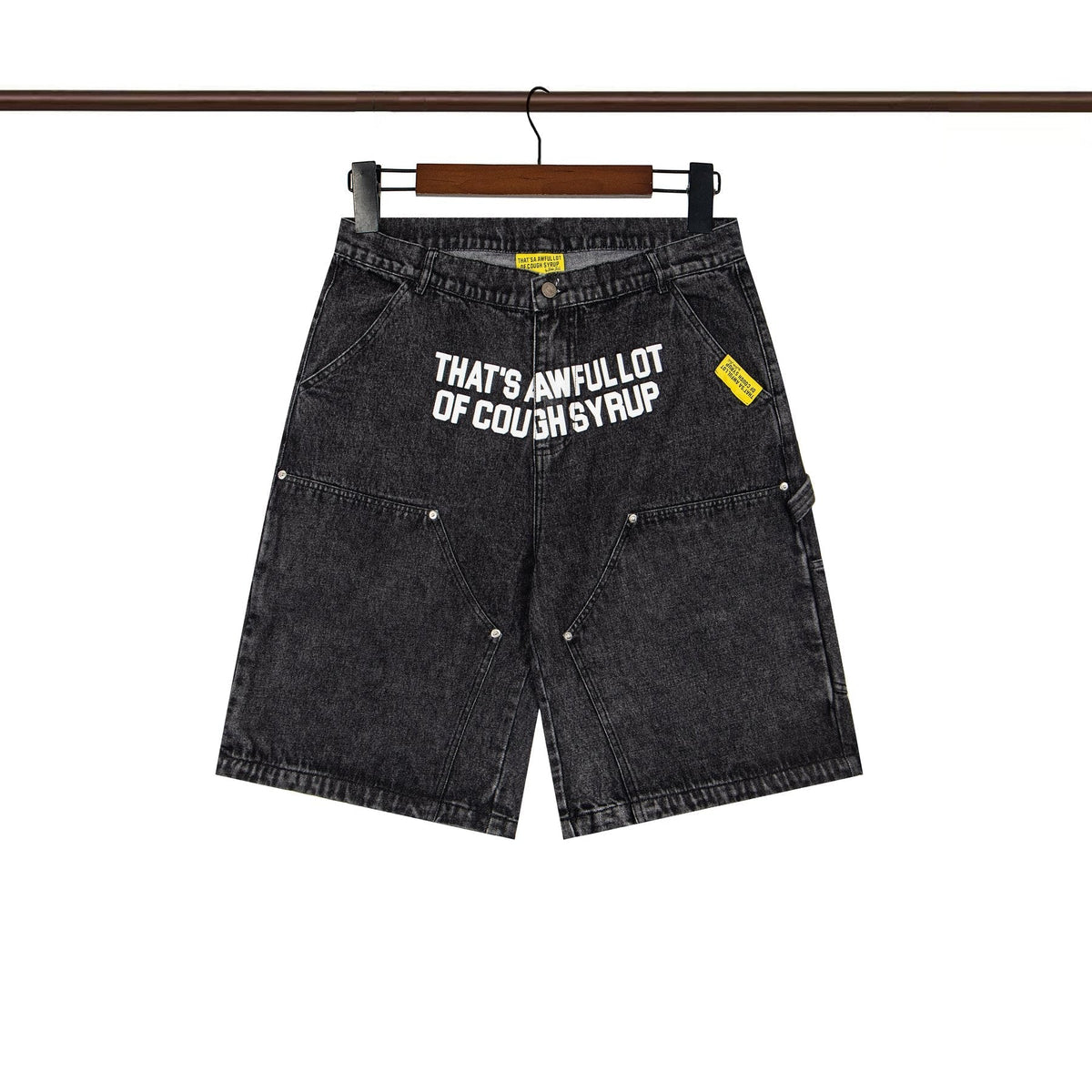 THAT'S A AWFUL LOT OF COUGH SYRUP Washed Denim Graphic Shorts