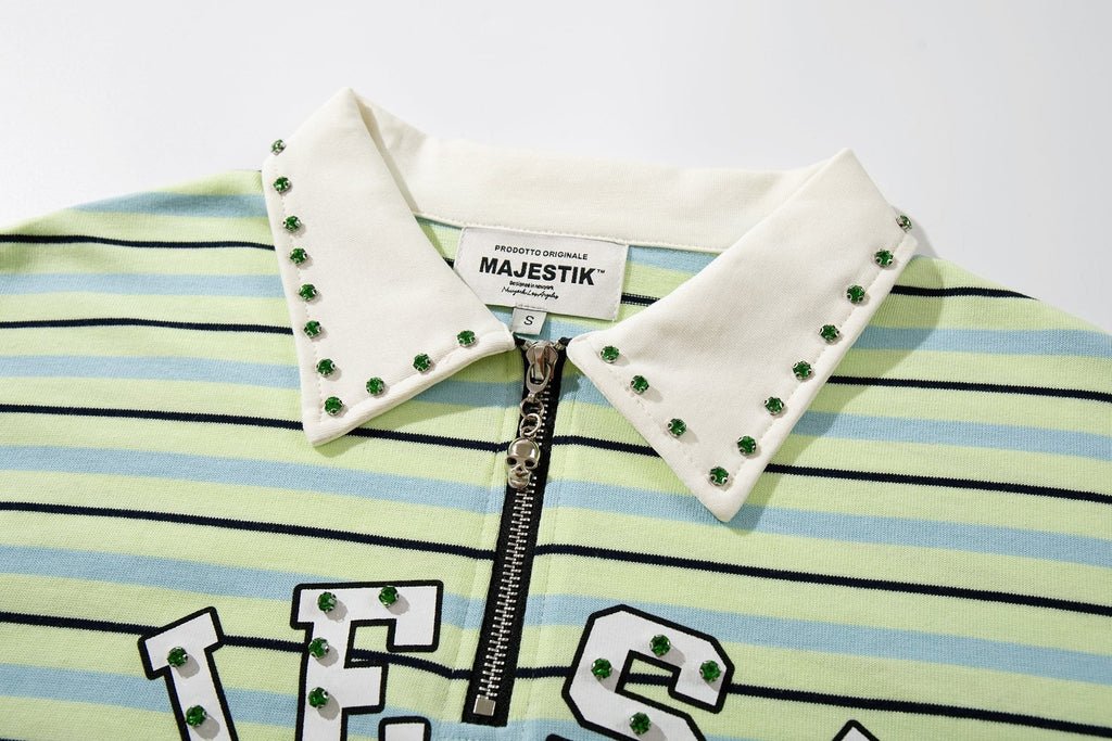 MAJESTIK Mint Green Striped Half-Zip Polo Shirt