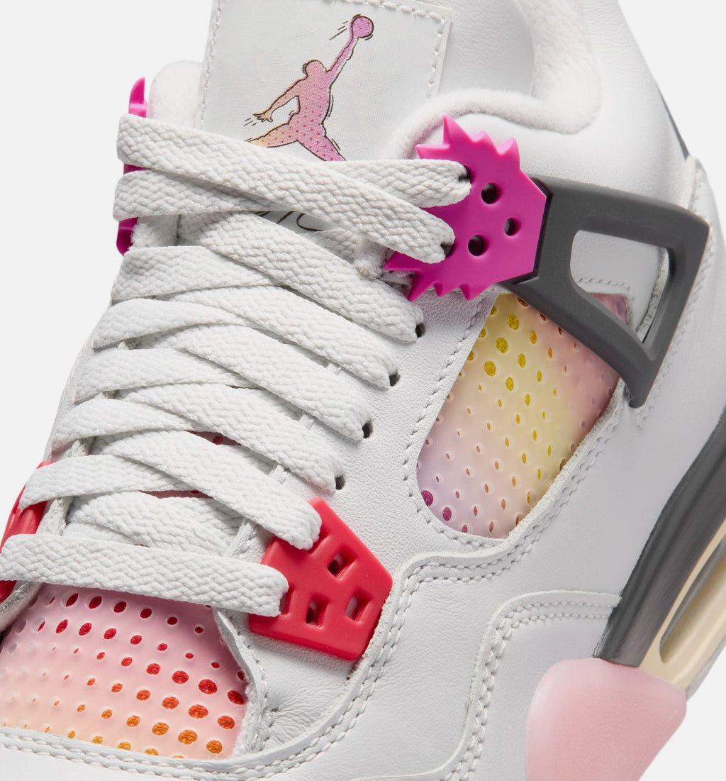 Air Jordan 4 Retro Comic Grade School Lifestyle Shoes - Off White/Fire Pink/Anthracite
