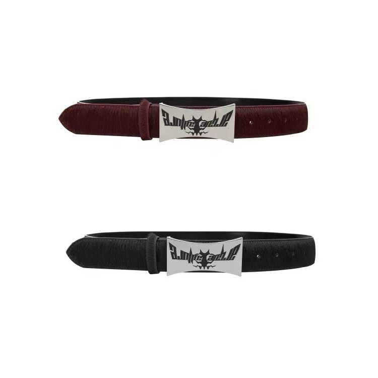 Argue Culture Horsehair Leather Belt Vintage Metal Plate Waist Belt