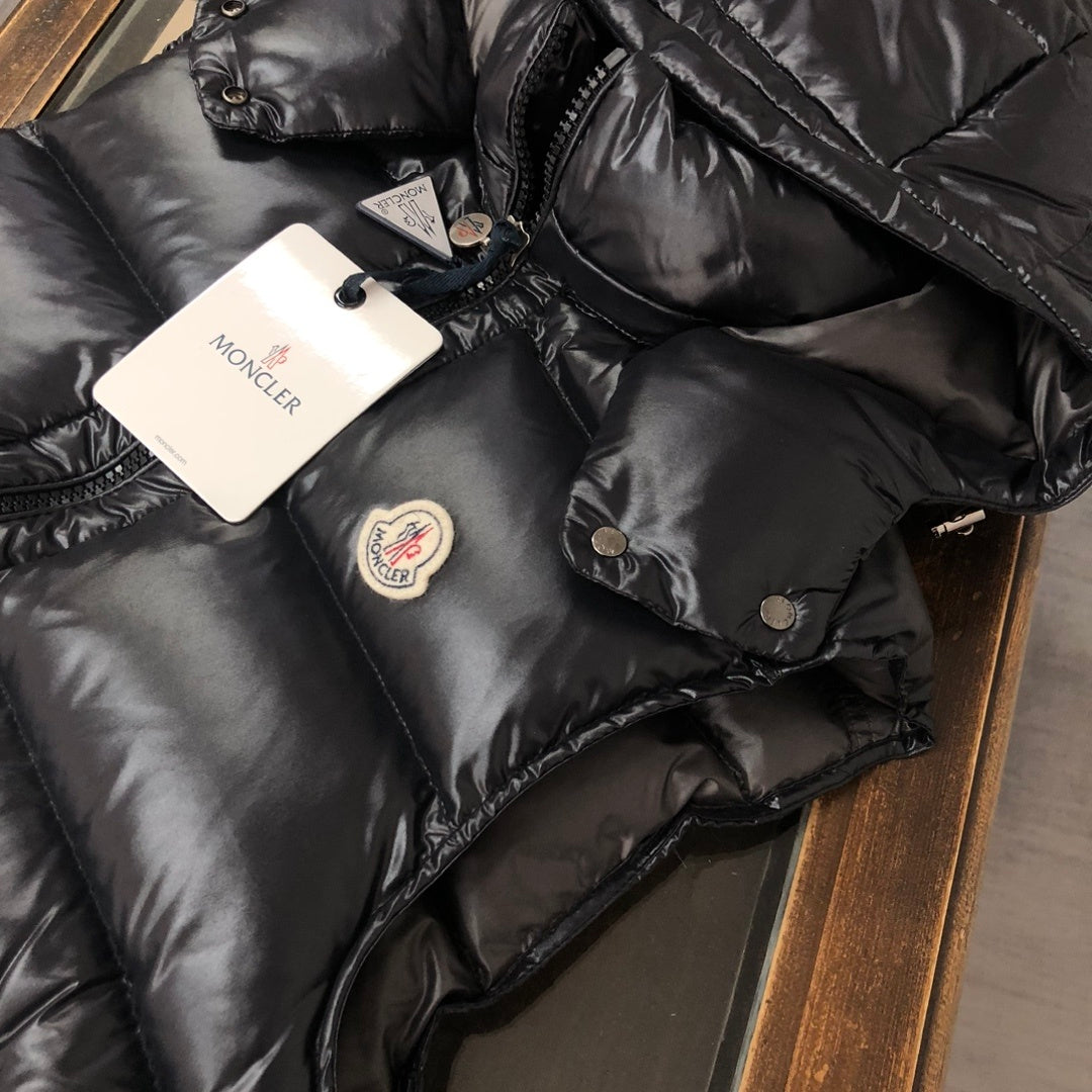Moncler Glossy Hooded Puffer Vest with Zip Pockets