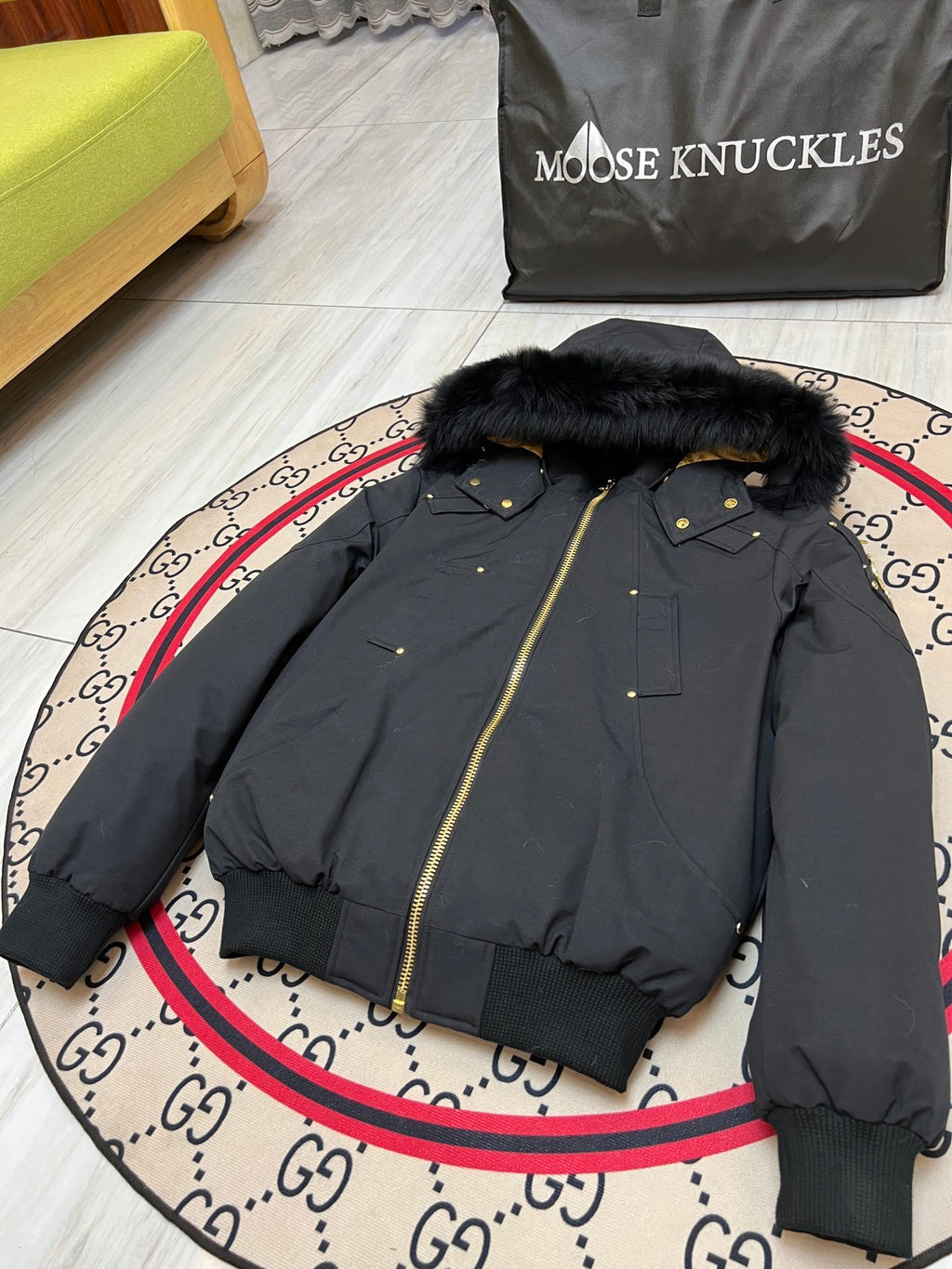 Moose Knuckles Men's Hooded Bomber Jacket with Gold-Tone Zipper