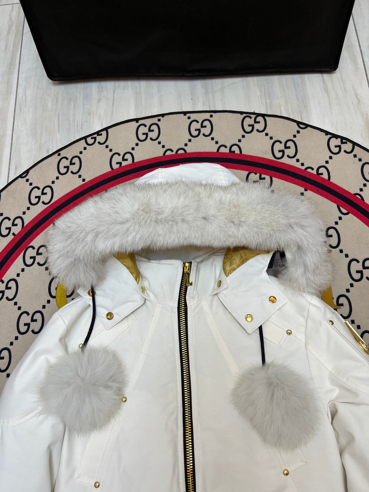 Moose Knuckles Women's Hooded Bomber Jacket with Pom-Pom Details