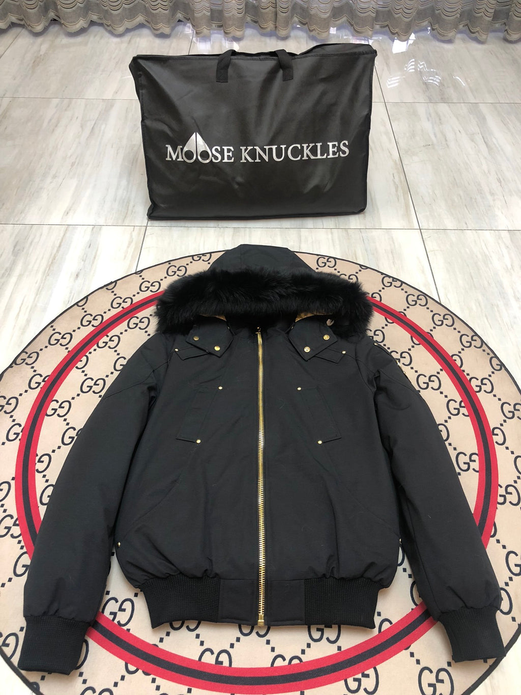 Moose Knuckles Men's Hooded Bomber Jacket with Gold-Tone Zipper