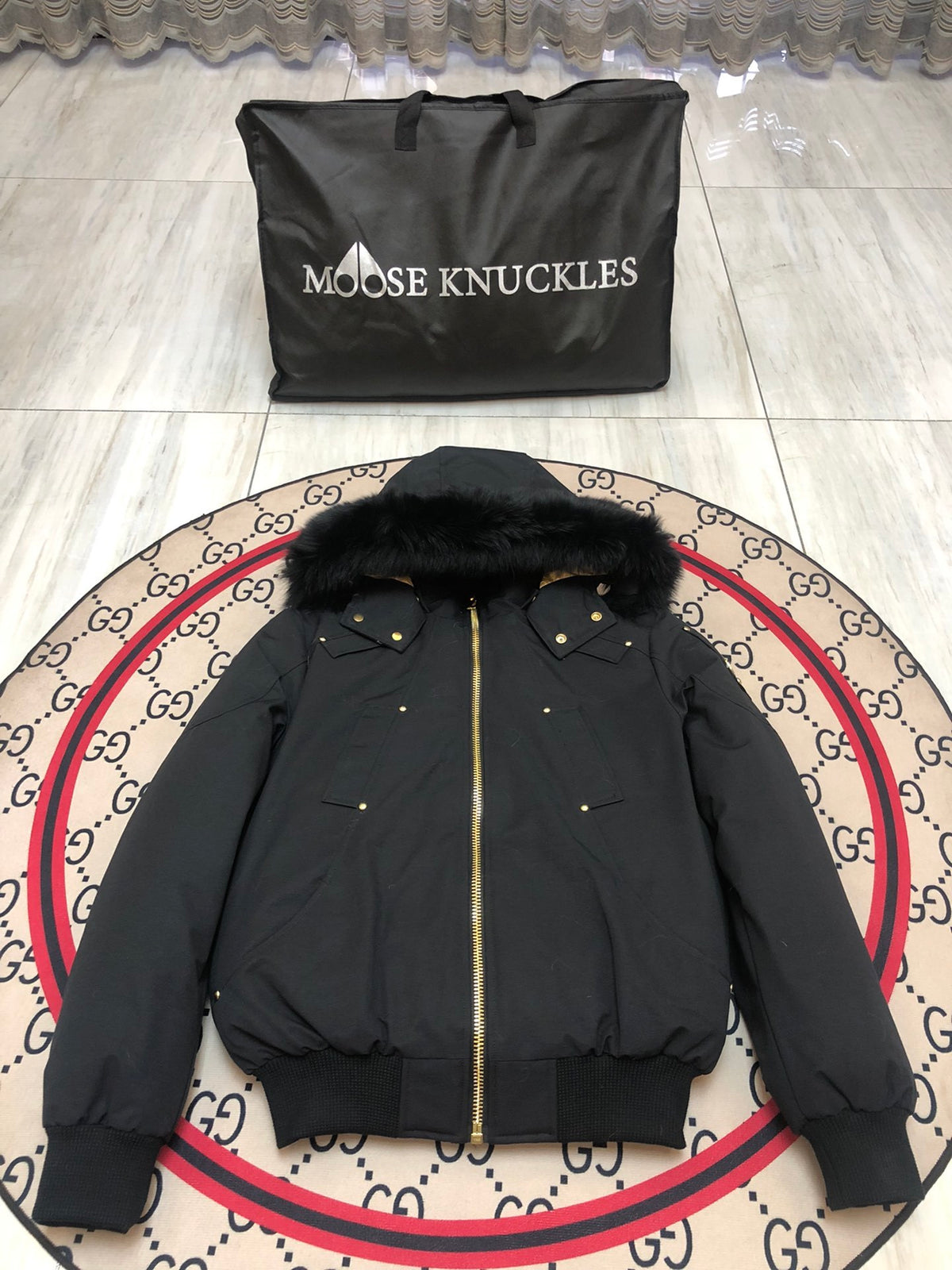 Moose Knuckles Men's Hooded Bomber Jacket with Gold-Tone Zipper