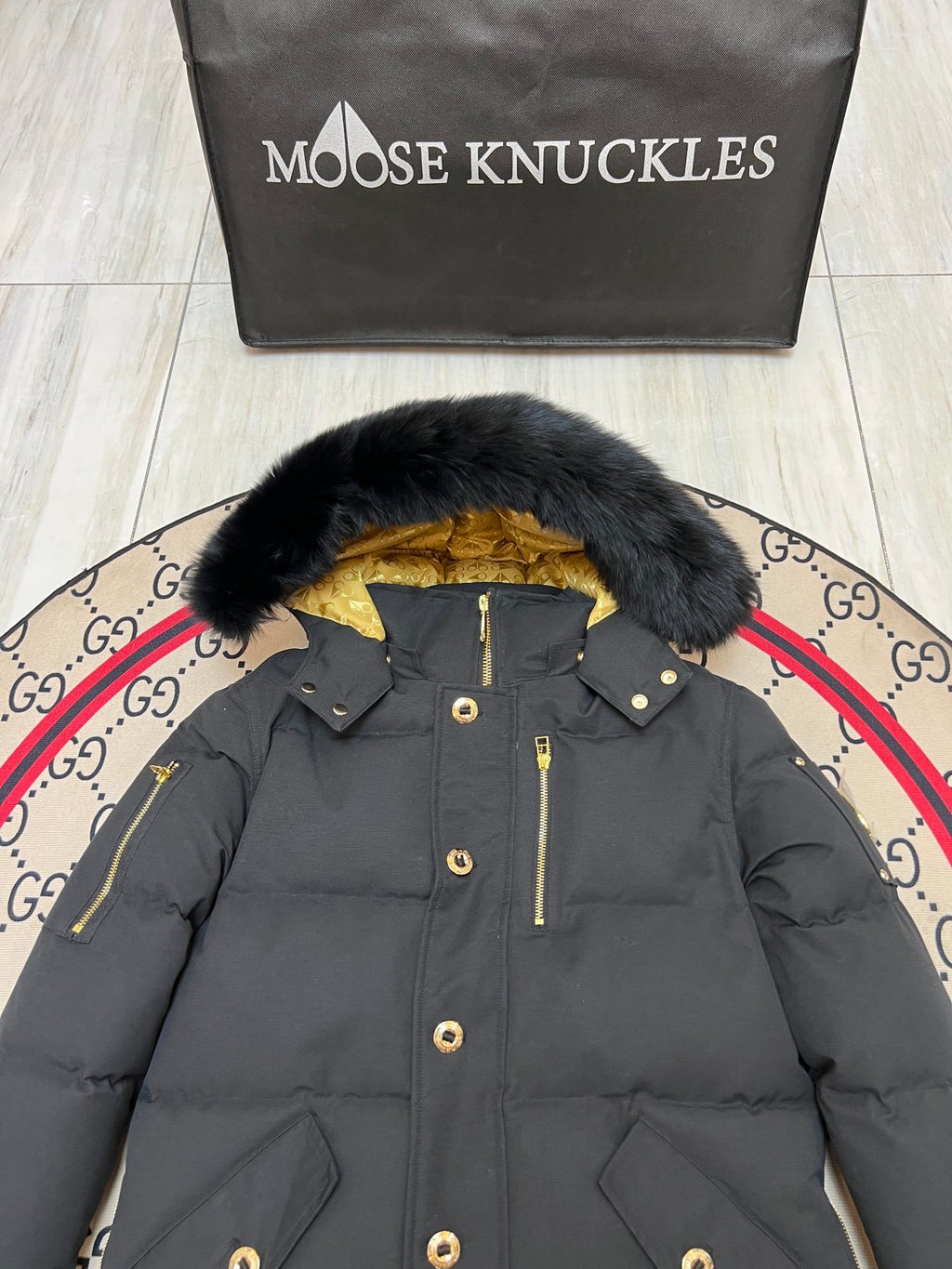 Moose Knuckles Men's Quilted Hooded Jacket with Gold-Tone Hardware