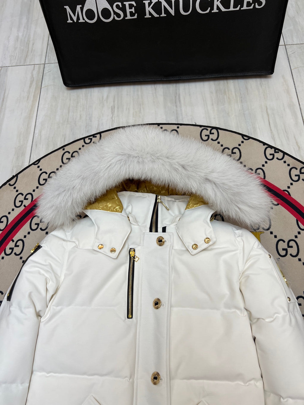 Moose Knuckles Women's Quilted Hooded Jacket with Gold-Tone Details