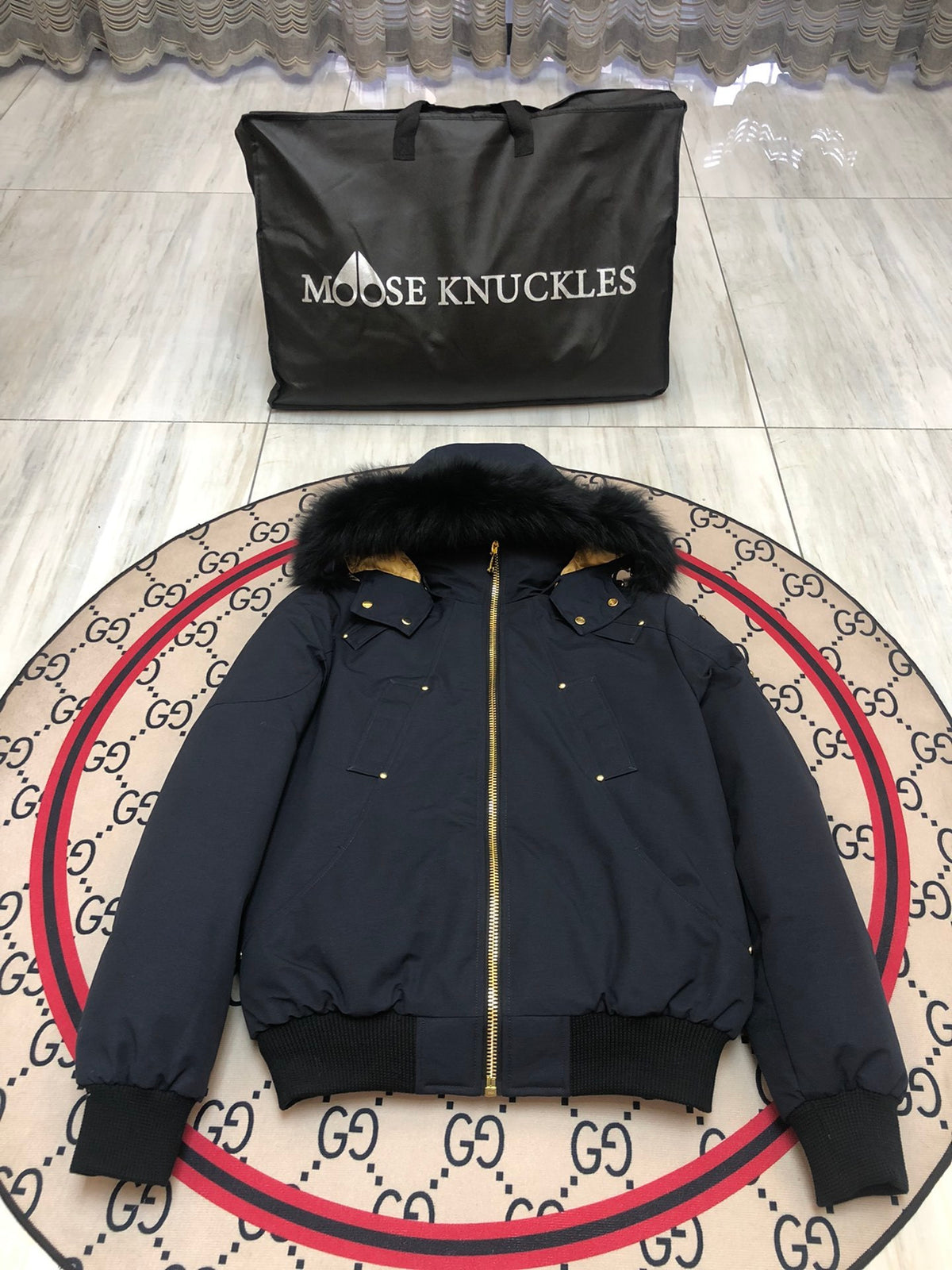 Moose Knuckles Men's Hooded Bomber Jacket with Gold-Tone Zipper