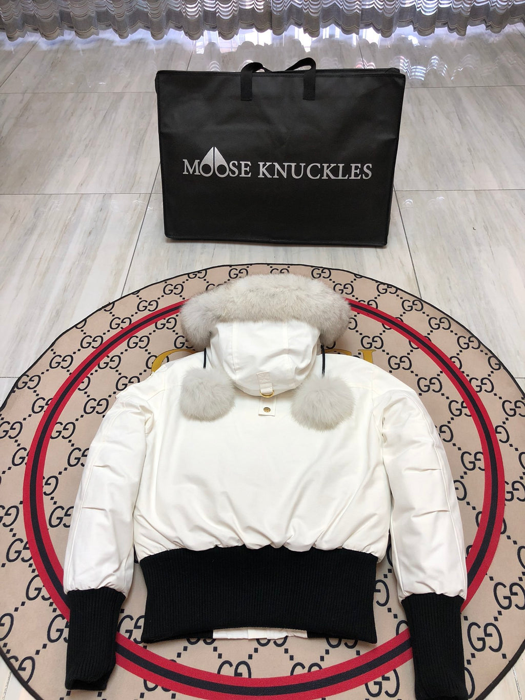 Moose Knuckles Women's Hooded Bomber Jacket with Pom-Pom Details