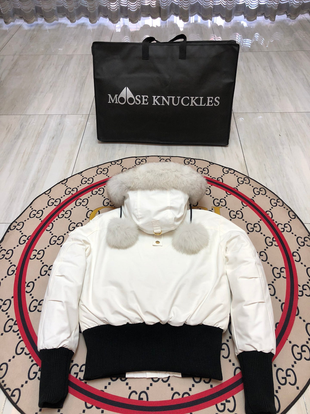 Moose Knuckles Women's Hooded Bomber Jacket with Pom-Pom Details