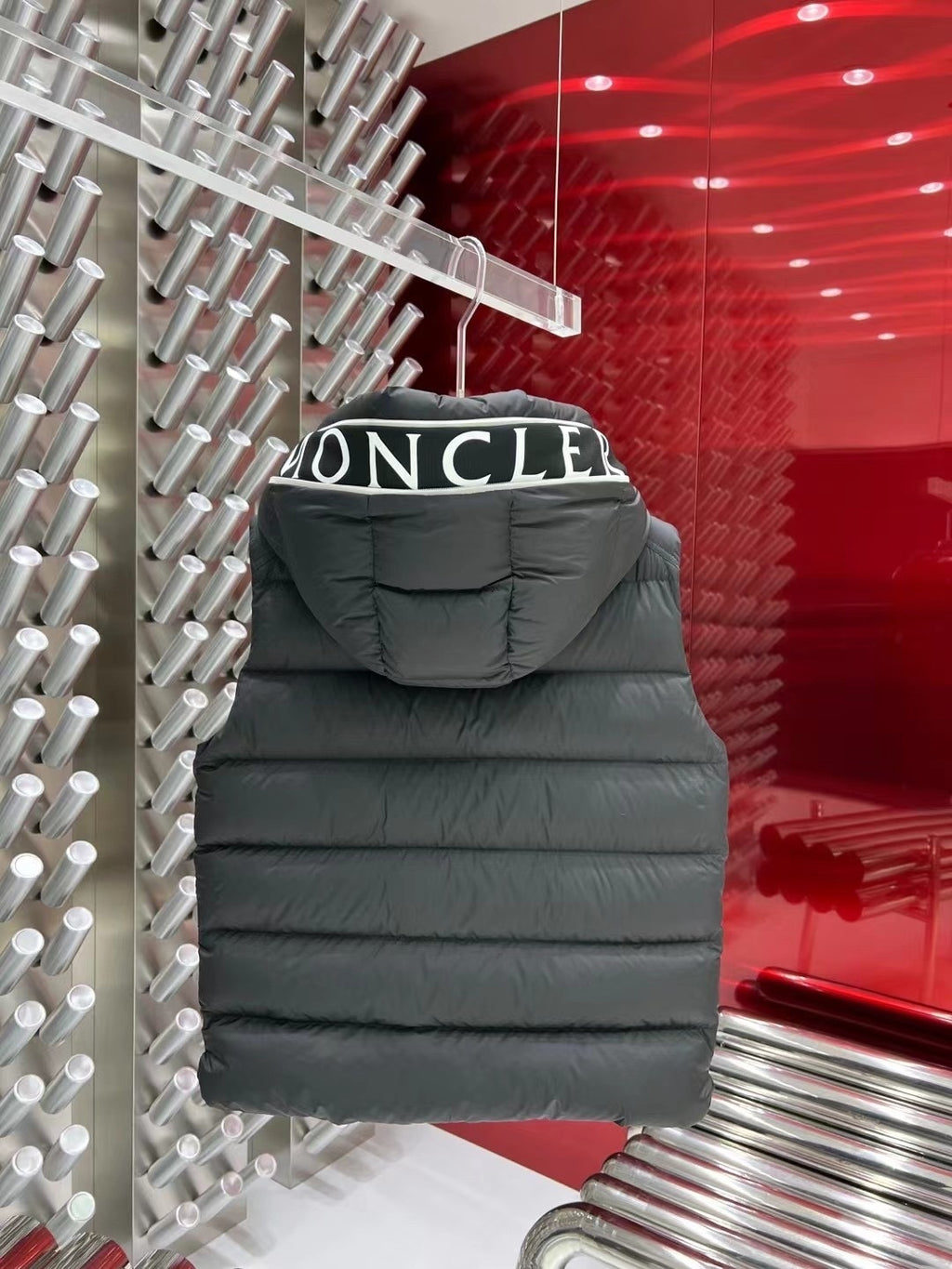 Moncler Hooded Down Vest with Logo Lettering
