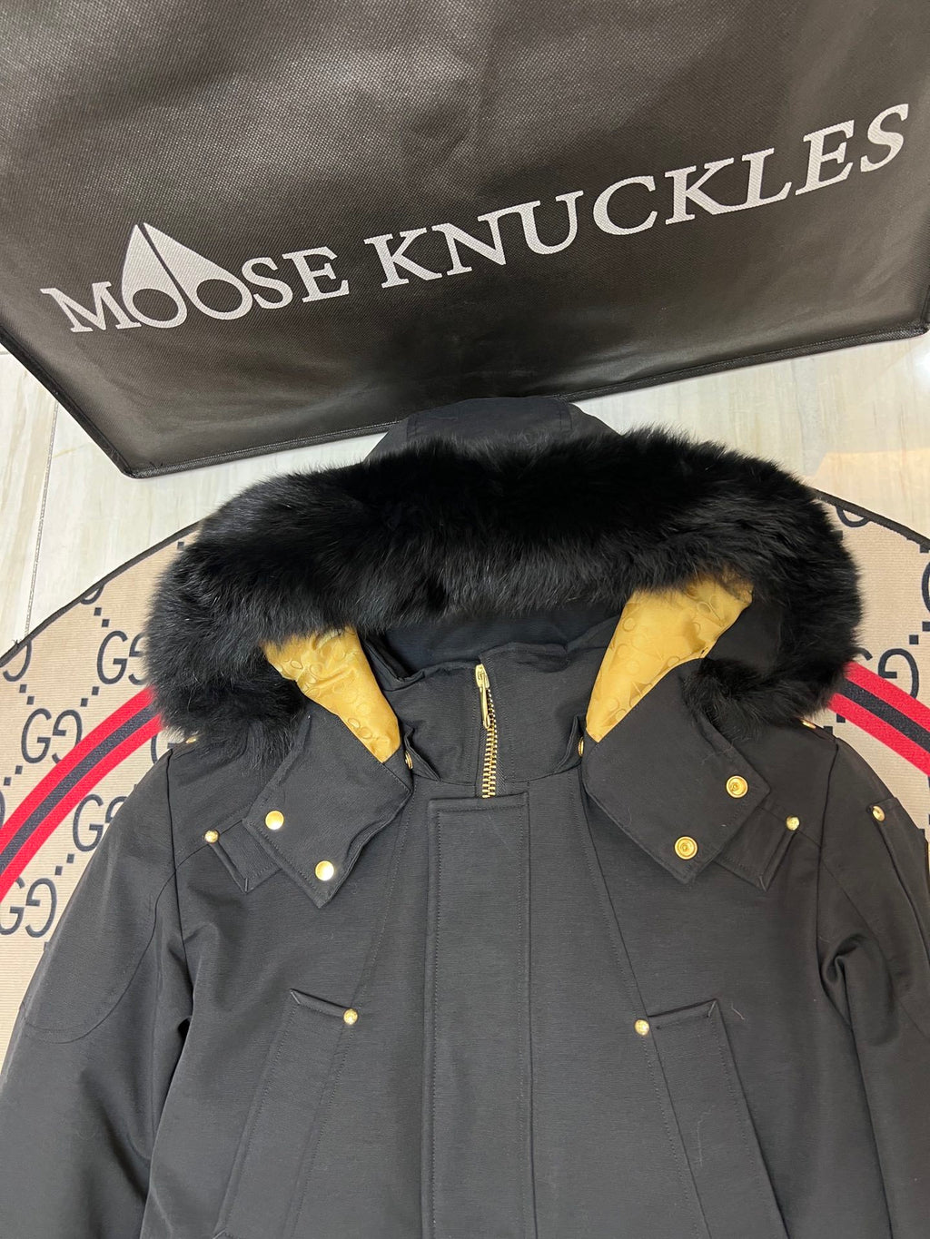 Moose Knuckles Men's Long Hooded Parka with Gold-Tone Details