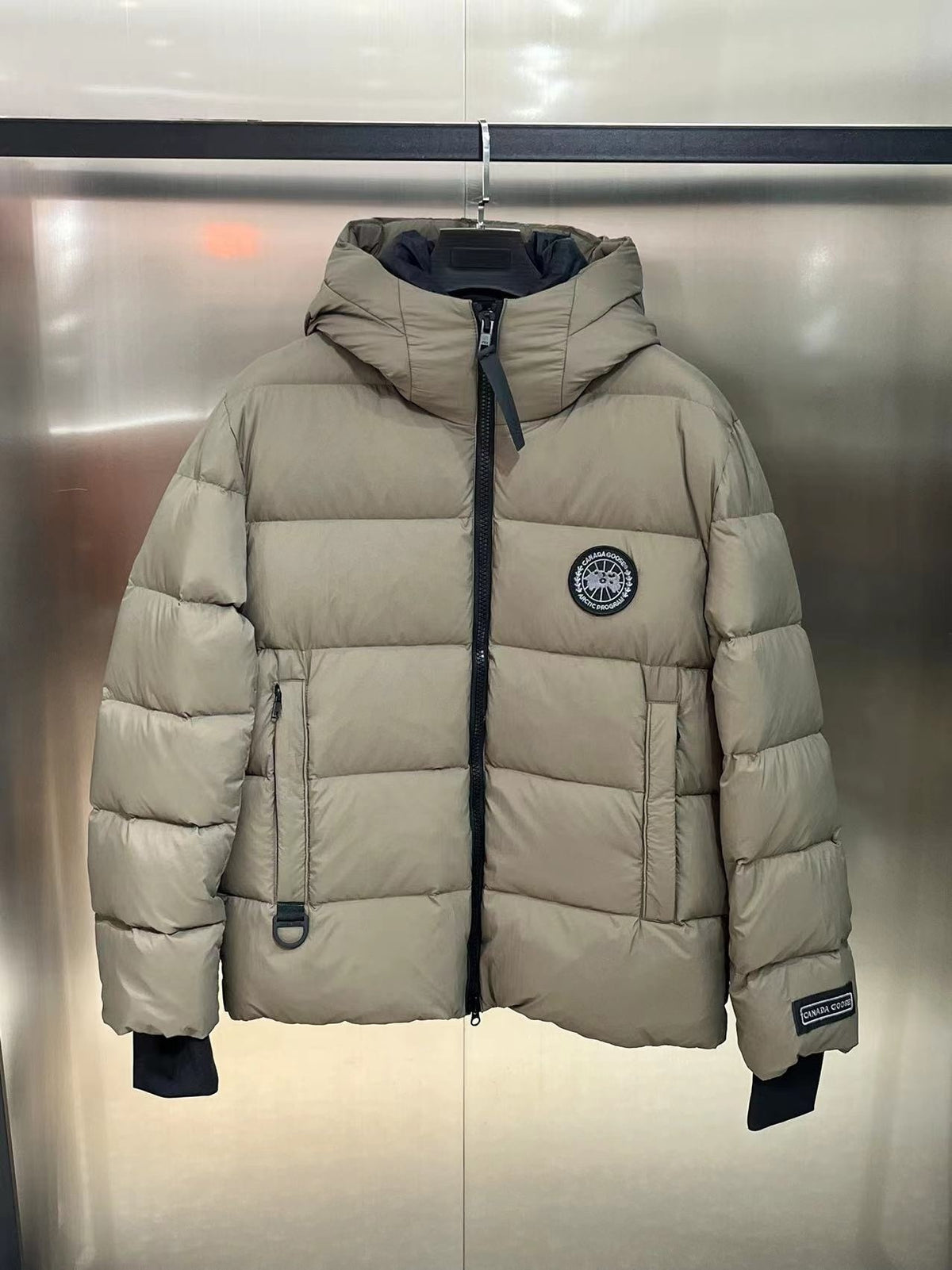 Canada Goose Hooded Puffer Jacket with Black Chest Patch