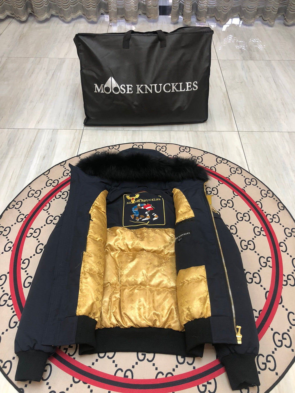 Moose Knuckles Men's Hooded Bomber Jacket with Gold-Tone Zipper