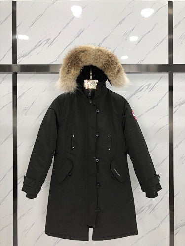 Canada Goose Long Hooded Parka with Button-Front Placket