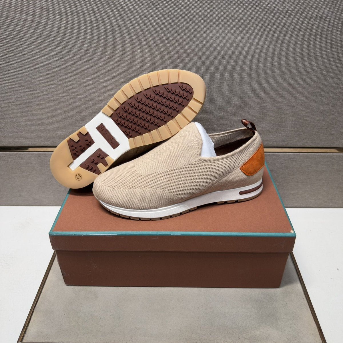 Loro Piana Beige Textured Slip-On Shoes