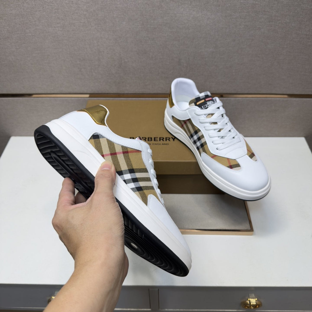 Burberry Plaid-Panel Low-Top Sneakers