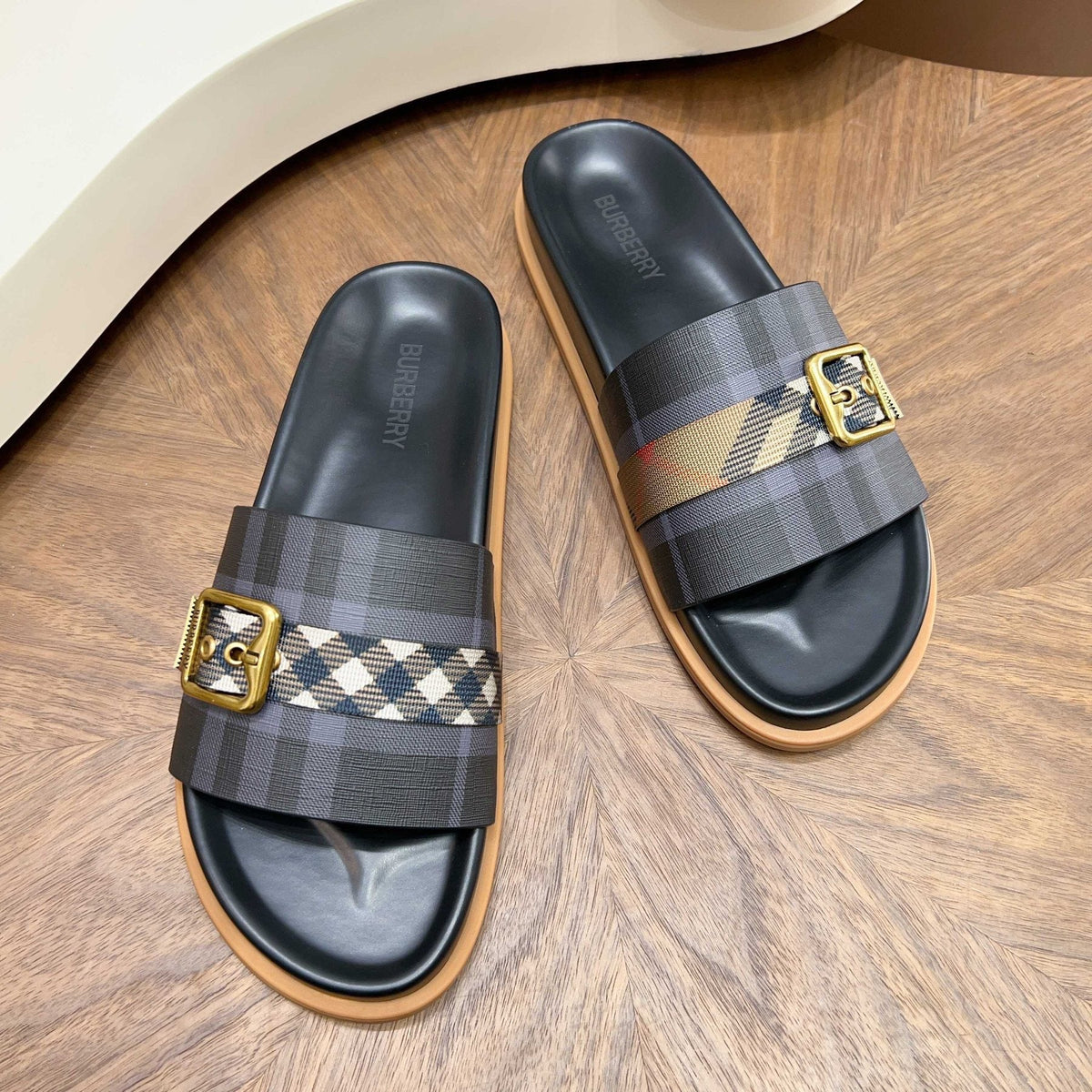 Burberry Check Buckle Slide Sandals