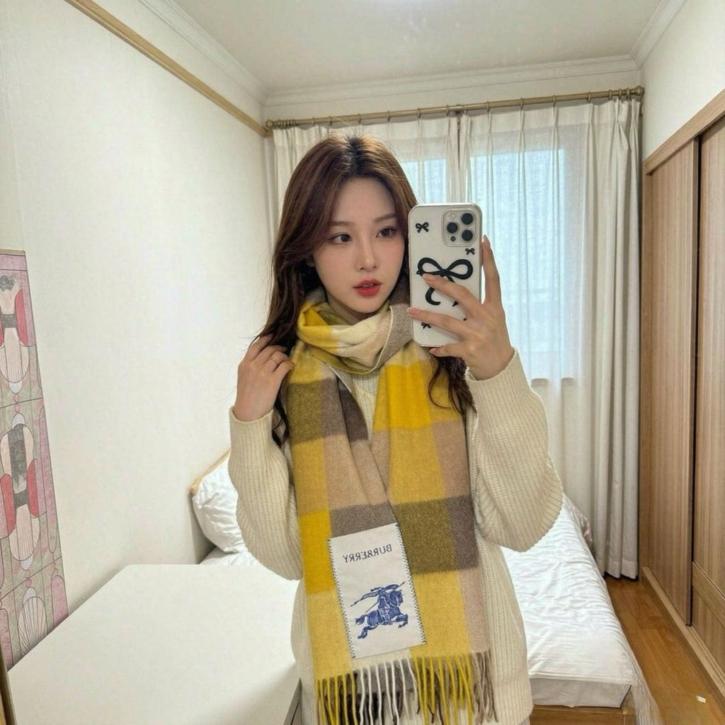Burberry Yellow Brown Plaid Scarf