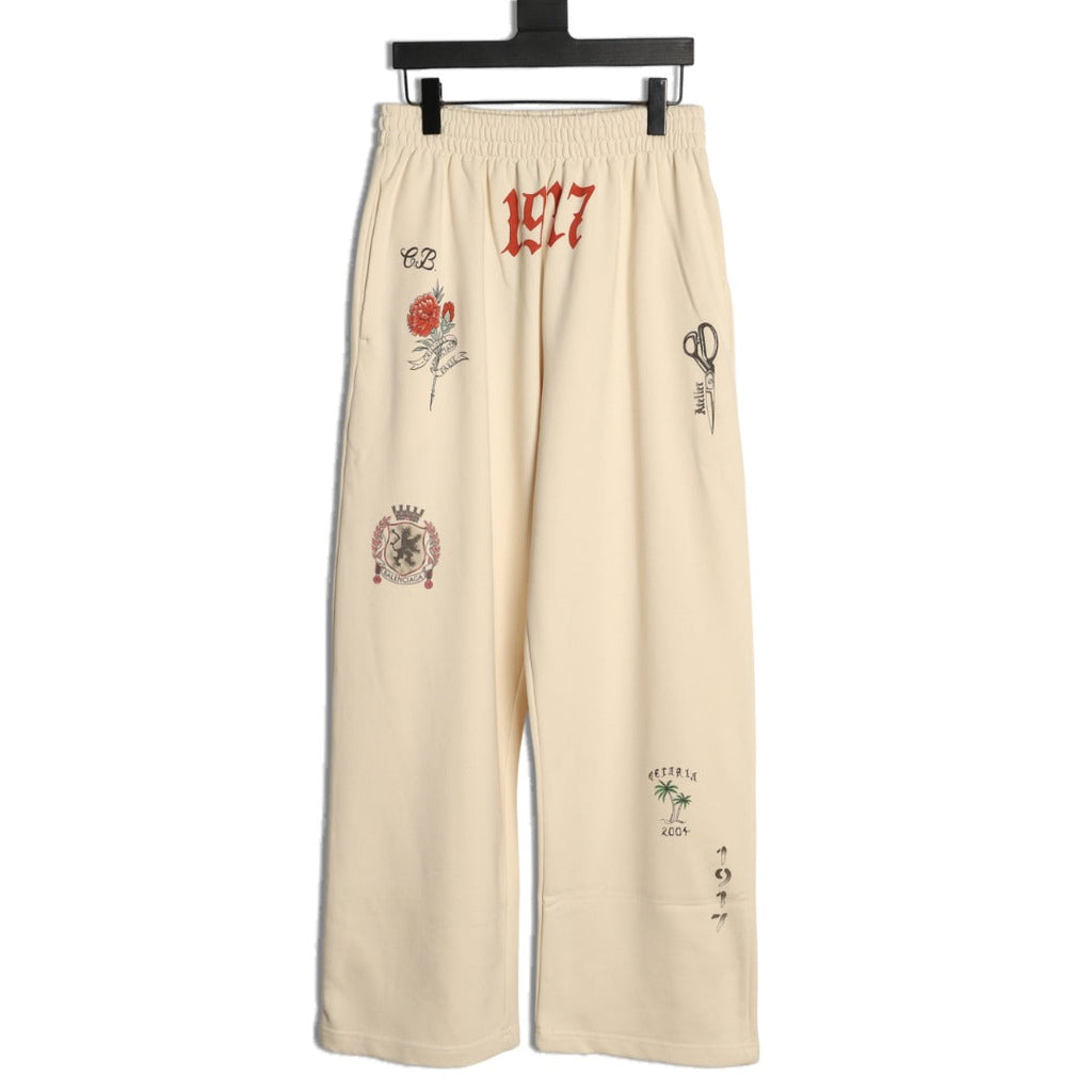 Balenciaga Tattoo-Style Graphic Wide-Leg Trousers - Cream